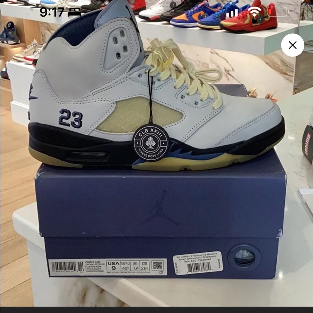 Jordan White and Blue High-Top Sneakers